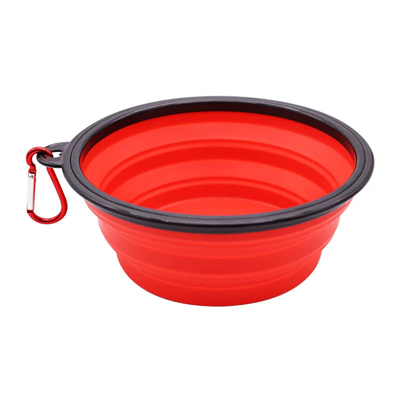 Portable Folding Silicone Dog Feeder Bowl - 2-in-1 Pet Dispenser for Outdoor Travel with Carabiner Bottle for Food and Water