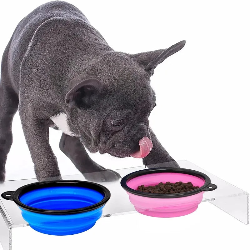 Portable Folding Silicone Dog Feeder Bowl - 2-in-1 Pet Dispenser for Outdoor Travel with Carabiner Bottle for Food and Water