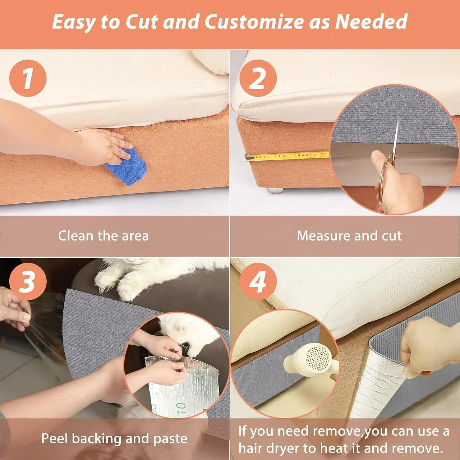 Self-Adhesive Trimmable Cat Scratching Mat for Furniture Protection
