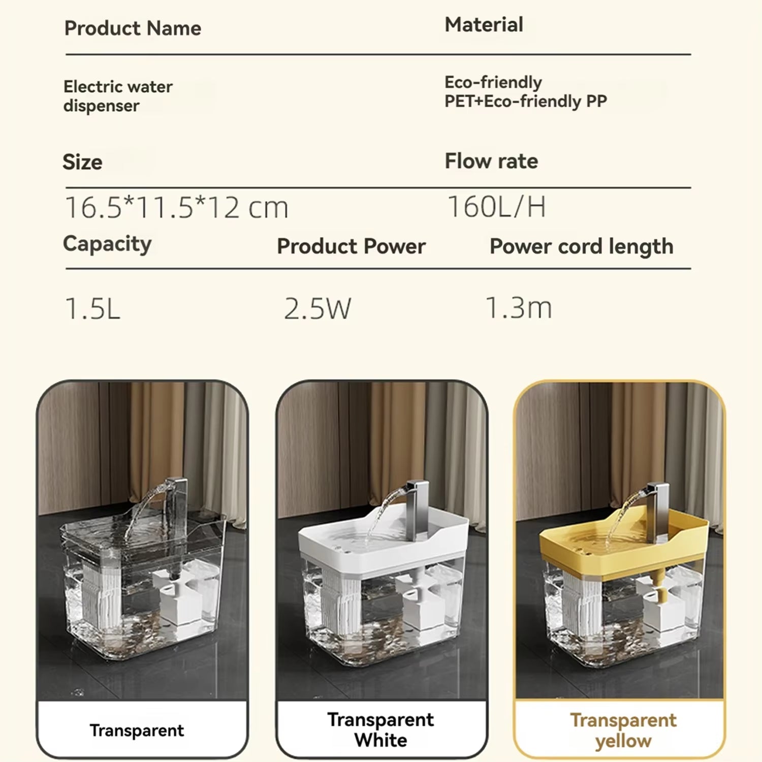 Automatic Cat Water Fountain with Transparent Design, USB-Powered Anti-Dry Burning Recirculating Water Dispenser and Filter Pump