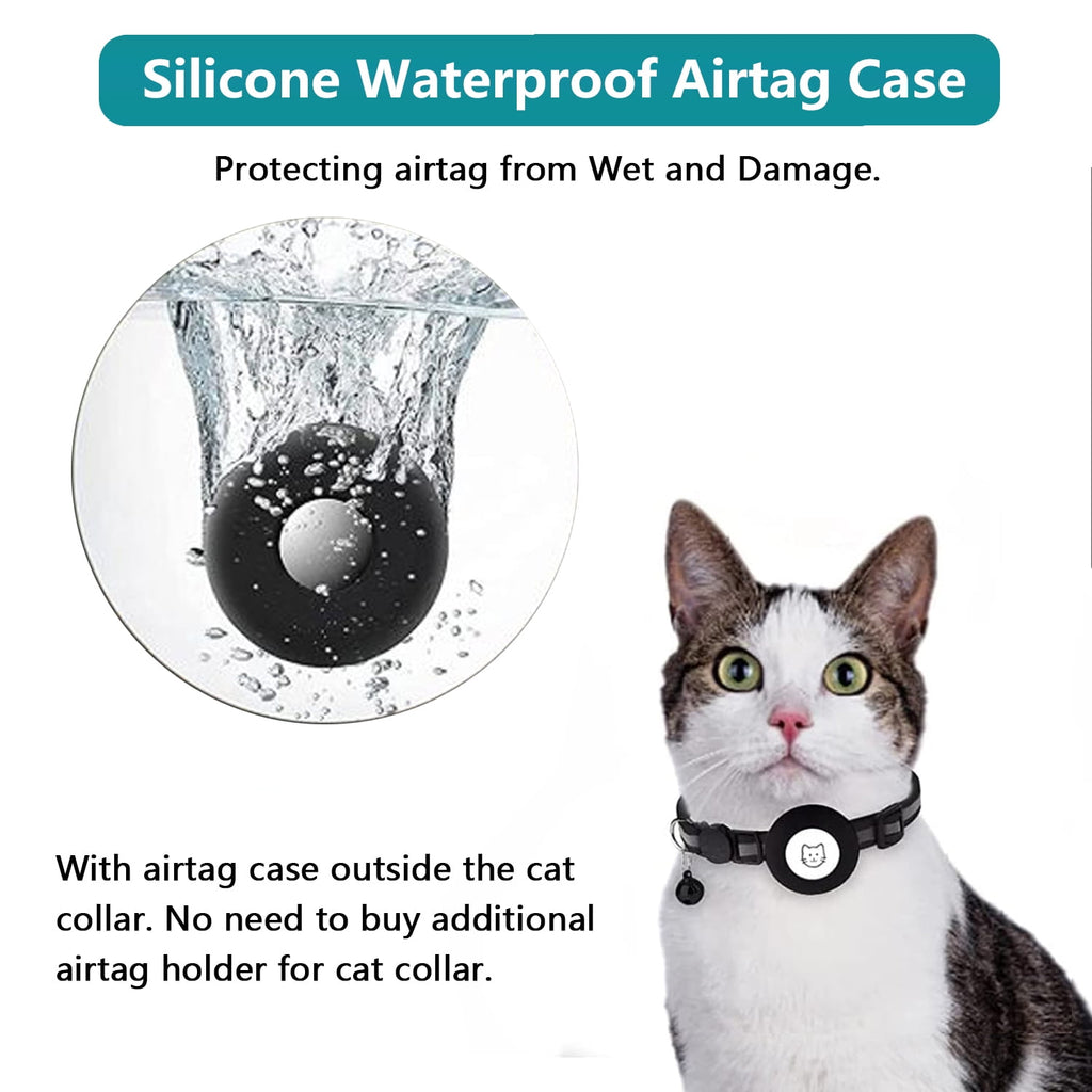 Breakaway 2-Pack Reflective Airtag Cat Collar with Case and Bell for Kittens and Small Dogs, Black