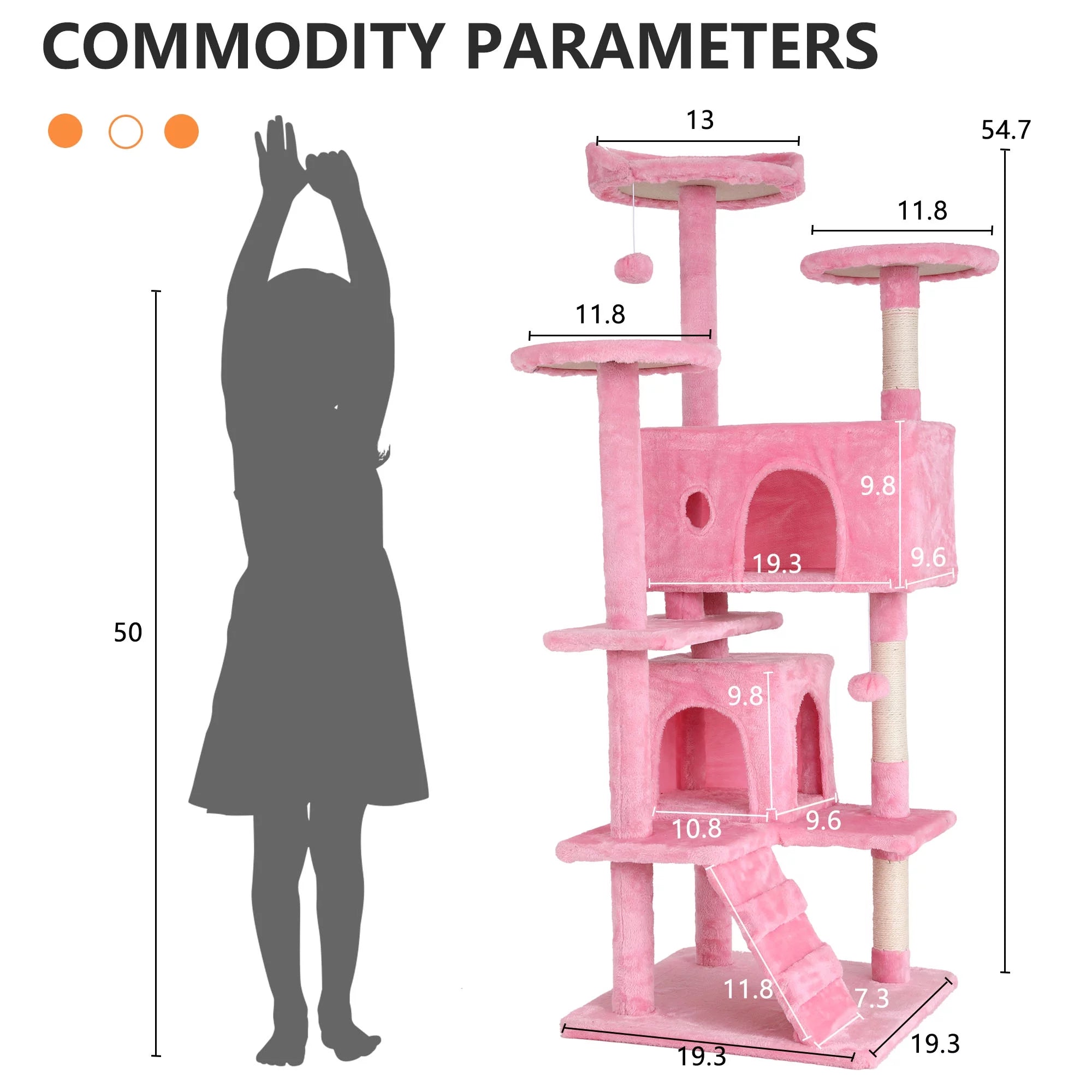 54-Inch Double Condo Cat Tree Tower with Scratching Post and Perch, Indoor Use, Pink