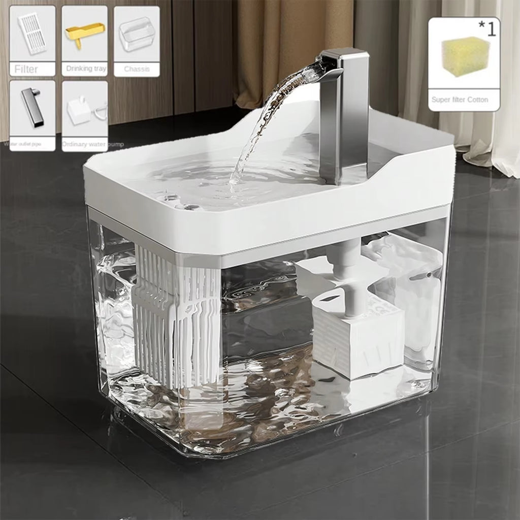 Automatic Cat Water Fountain with Transparent Design, USB-Powered Anti-Dry Burning Recirculating Water Dispenser and Filter Pump