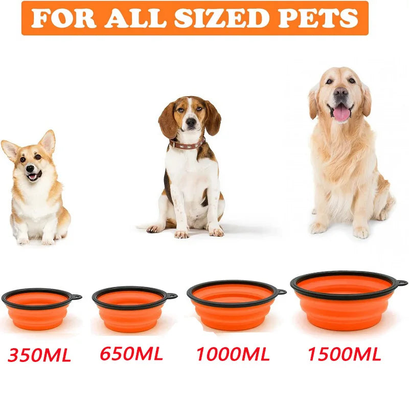 Portable Folding Silicone Dog Feeder Bowl - 2-in-1 Pet Dispenser for Outdoor Travel with Carabiner Bottle for Food and Water