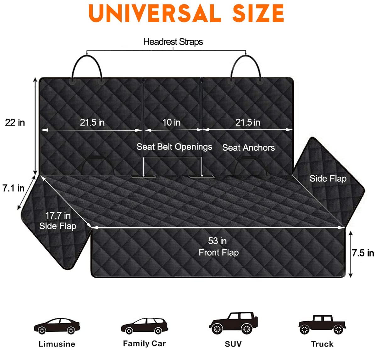 Dog Car Seat Cover - Waterproof Non-Slip Back Seat Protector for Pets, Compatible with Most Cars, SUVs, and Trucks - Black