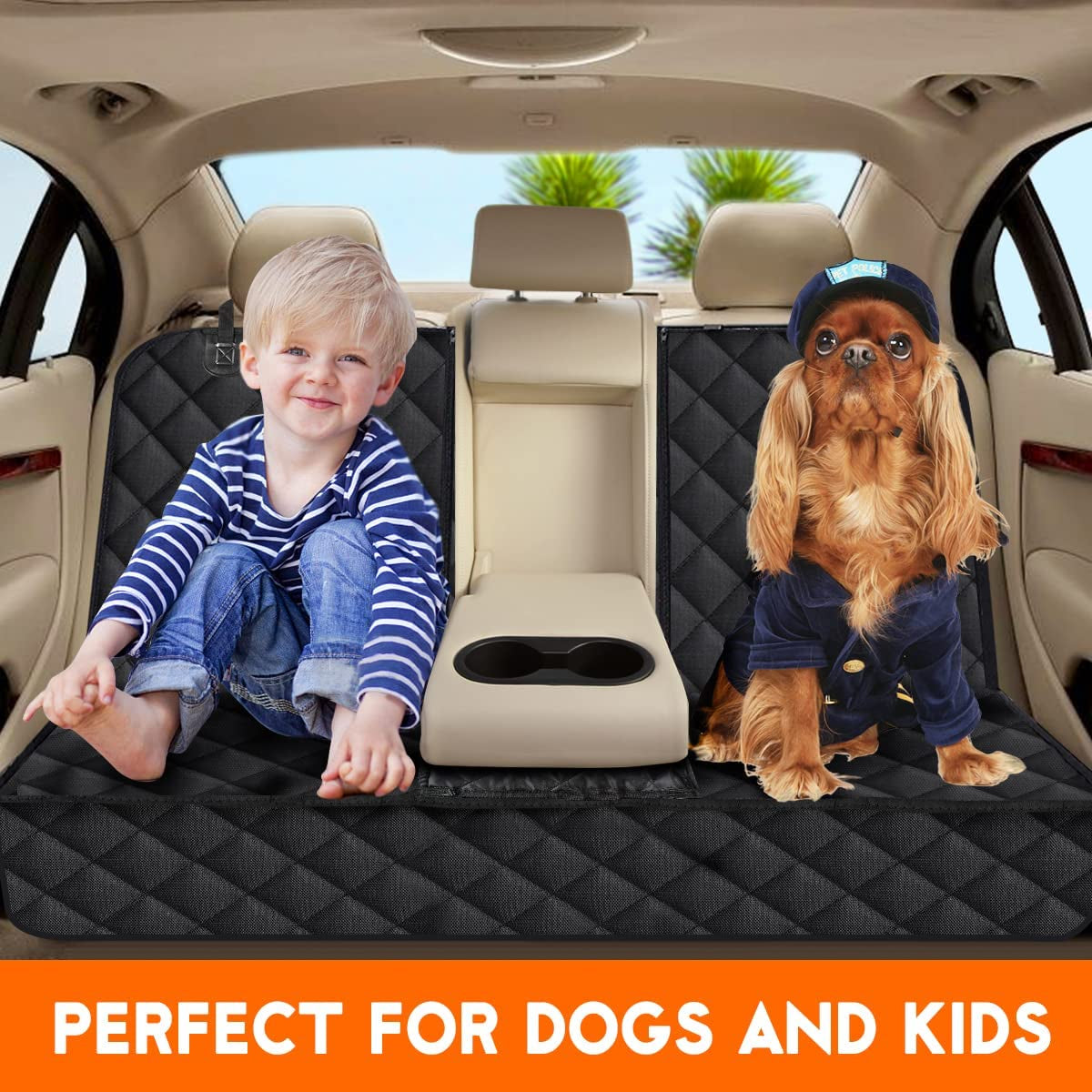 Dog Car Seat Cover - Waterproof Non-Slip Back Seat Protector for Pets, Compatible with Most Cars, SUVs, and Trucks - Black