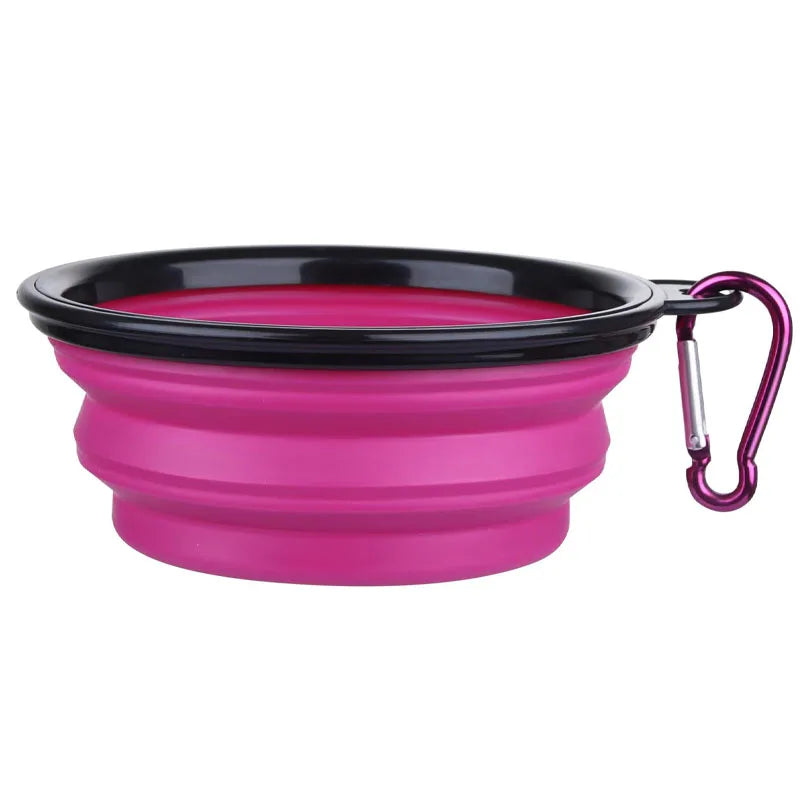 Portable Folding Silicone Dog Feeder Bowl - 2-in-1 Pet Dispenser for Outdoor Travel with Carabiner Bottle for Food and Water