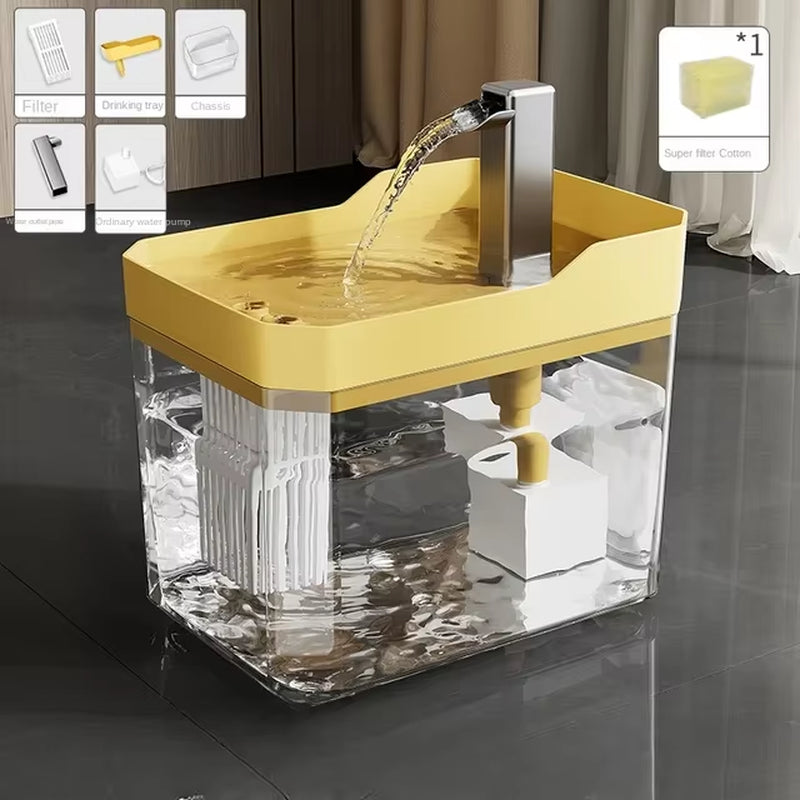 Automatic Cat Water Fountain with Transparent Design, USB-Powered Anti-Dry Burning Recirculating Water Dispenser and Filter Pump