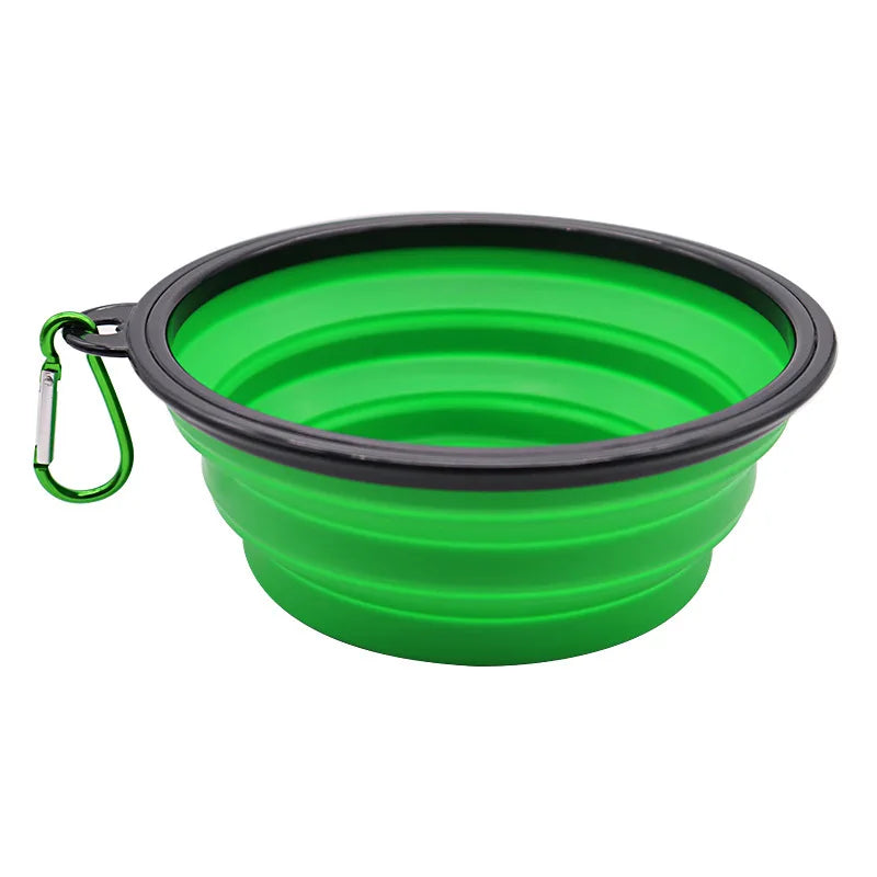 Portable Folding Silicone Dog Feeder Bowl - 2-in-1 Pet Dispenser for Outdoor Travel with Carabiner Bottle for Food and Water