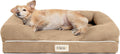 Orthopedic Memory Foam Dog Bed with Calming Couch Design, Washable Cover and Water-Resistant Liner, Non-Slip Base - Small Khaki Beige