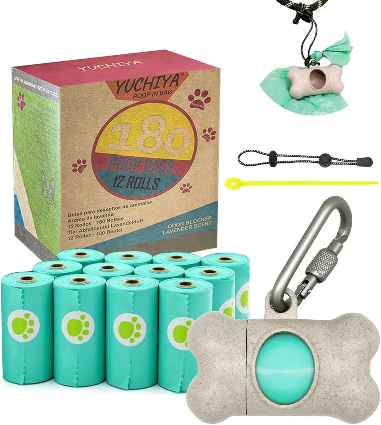 Premium Dog Waste Disposal System: Elegant Beige Dispenser with 195 Leak-Proof Lavender-Scented Bags and Secure Carabiner for Effortless Walks