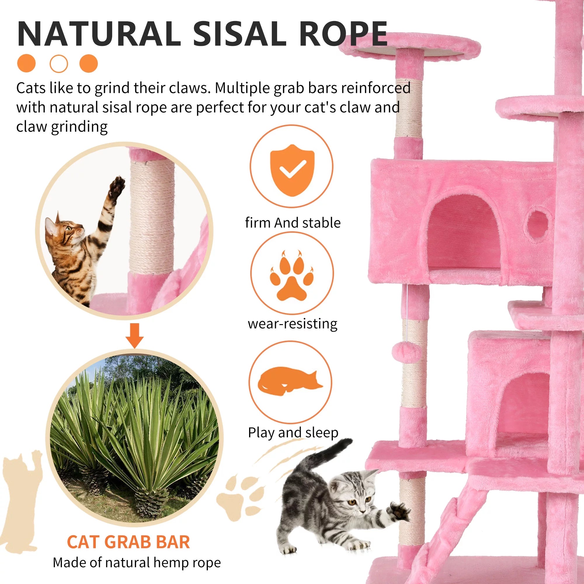 54-Inch Double Condo Cat Tree Tower with Scratching Post and Perch, Indoor Use, Pink