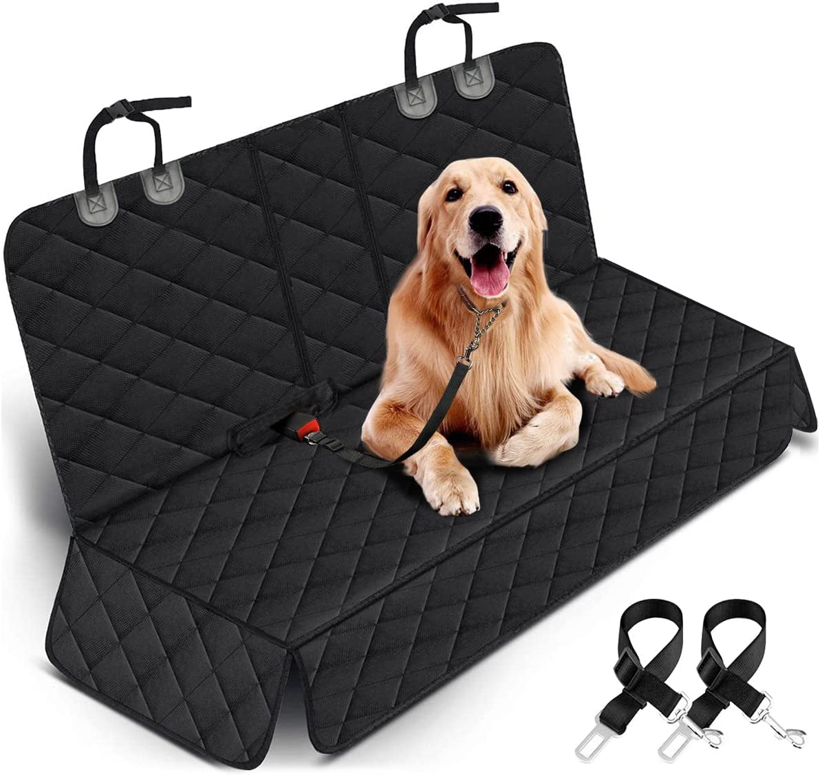 Dog Car Seat Cover - Waterproof Non-Slip Back Seat Protector for Pets, Compatible with Most Cars, SUVs, and Trucks - Black