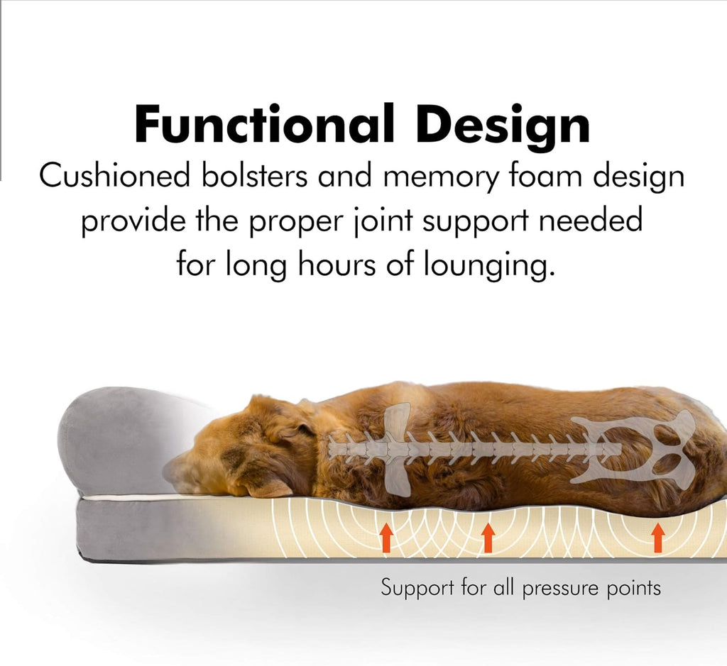Orthopedic Memory Foam Dog Bed with Calming Couch Design, Washable Cover and Water-Resistant Liner, Non-Slip Base - Small Khaki Beige