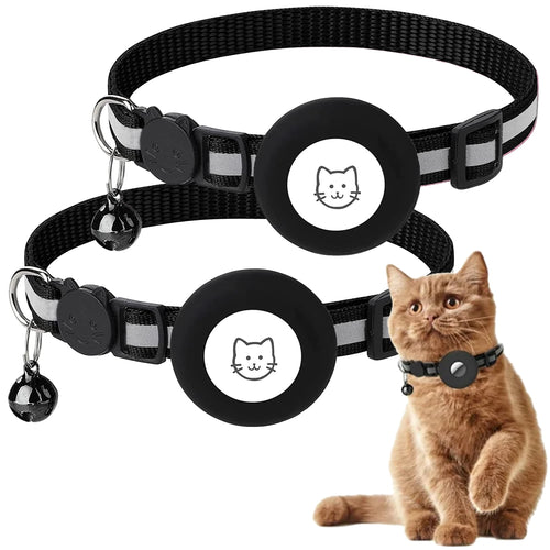 Breakaway 2-Pack Reflective Airtag Cat Collar with Case and Bell for Kittens and Small Dogs, Black