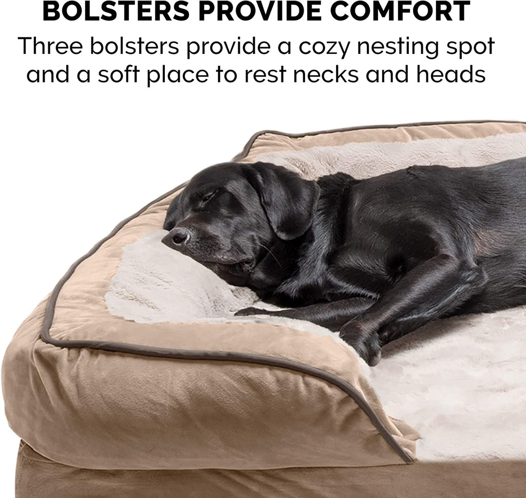 Large Dog Memory Foam Bed with Removable Bolsters and Washable Cover for Dogs up to 95 lbs - Plush Velvet Waves for Ultimate Comfort - Brownstone, Jumbo/XL