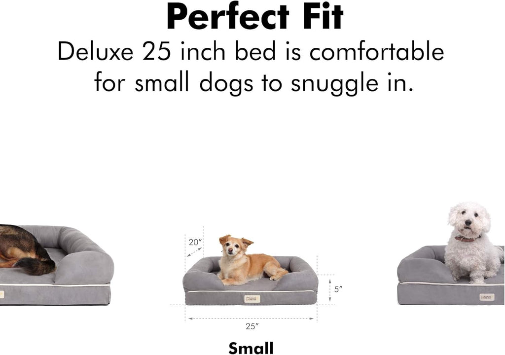 Orthopedic Memory Foam Dog Bed with Calming Couch Design, Washable Cover and Water-Resistant Liner, Non-Slip Base - Small Khaki Beige