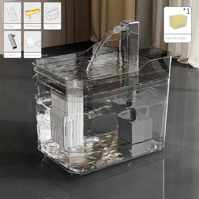 Automatic Cat Water Fountain with Transparent Design, USB-Powered Anti-Dry Burning Recirculating Water Dispenser and Filter Pump