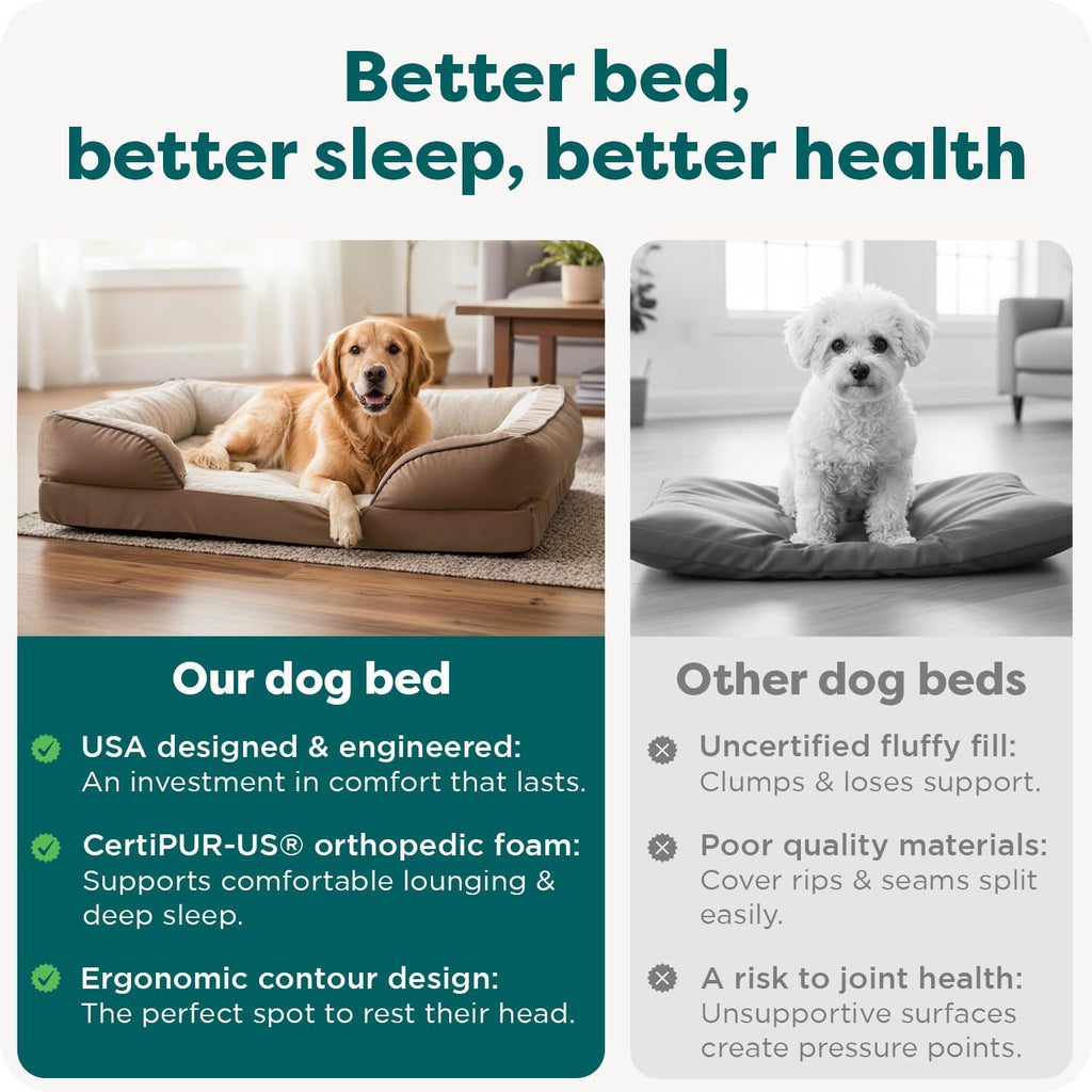Large Dog Memory Foam Bed with Removable Bolsters and Washable Cover for Dogs up to 95 lbs - Plush Velvet Waves for Ultimate Comfort - Brownstone, Jumbo/XL