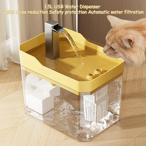 Automatic Cat Water Fountain with Transparent Design, USB-Powered Anti-Dry Burning Recirculating Water Dispenser and Filter Pump