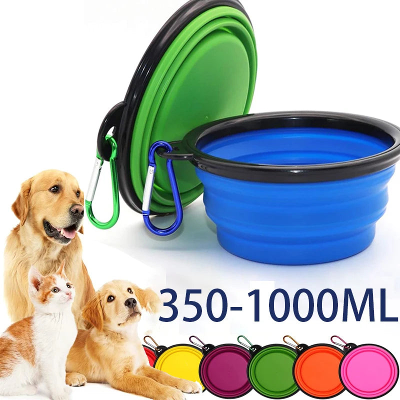 Portable Folding Silicone Dog Feeder Bowl - 2-in-1 Pet Dispenser for Outdoor Travel with Carabiner Bottle for Food and Water