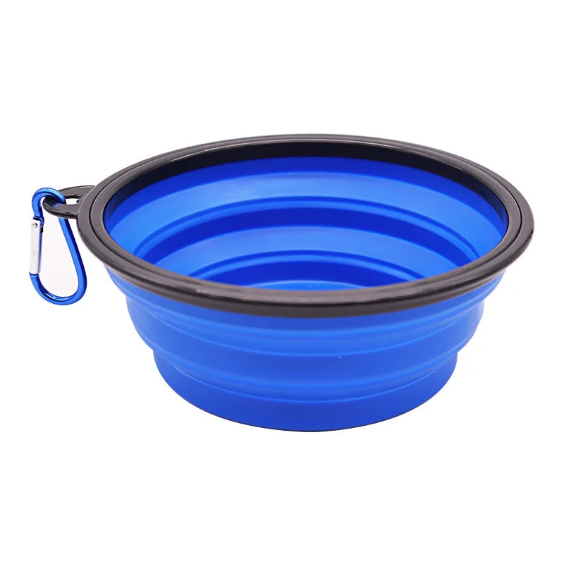 Portable Folding Silicone Dog Feeder Bowl - 2-in-1 Pet Dispenser for Outdoor Travel with Carabiner Bottle for Food and Water