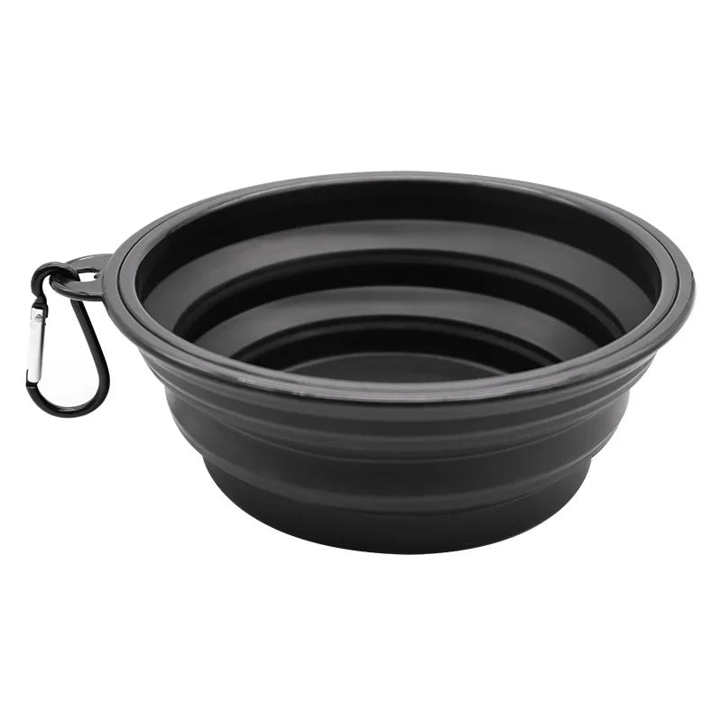 Portable Folding Silicone Dog Feeder Bowl - 2-in-1 Pet Dispenser for Outdoor Travel with Carabiner Bottle for Food and Water
