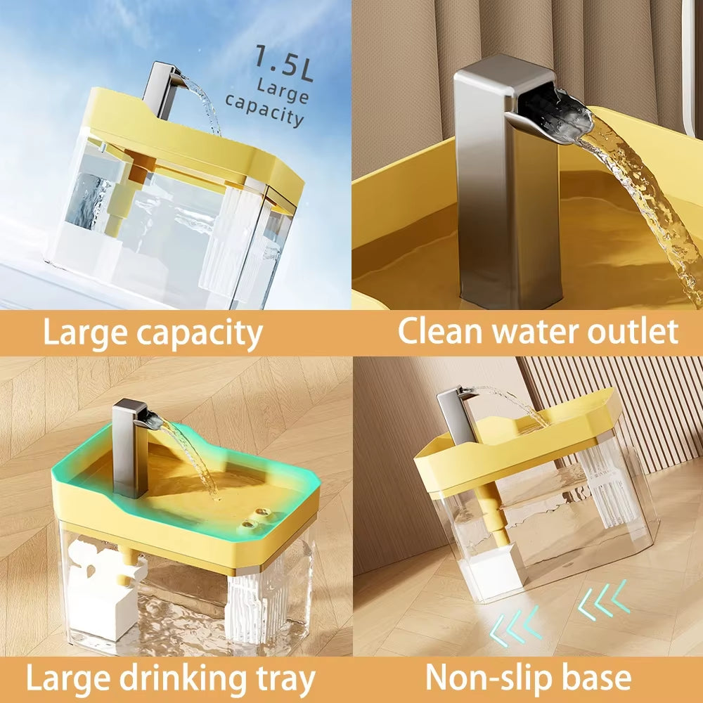 Automatic Cat Water Fountain with Transparent Design, USB-Powered Anti-Dry Burning Recirculating Water Dispenser and Filter Pump