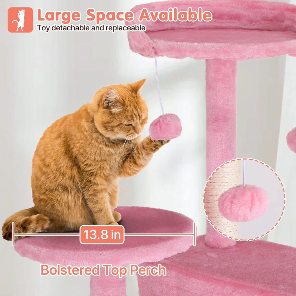 54-Inch Double Condo Cat Tree Tower with Scratching Post and Perch, Indoor Use, Pink